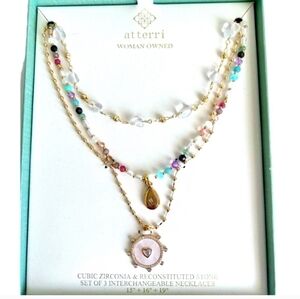 🔹️ATTERRI Cubic Zirconia  Reconstituted Stone Set of 3 Interchangeable Necklace